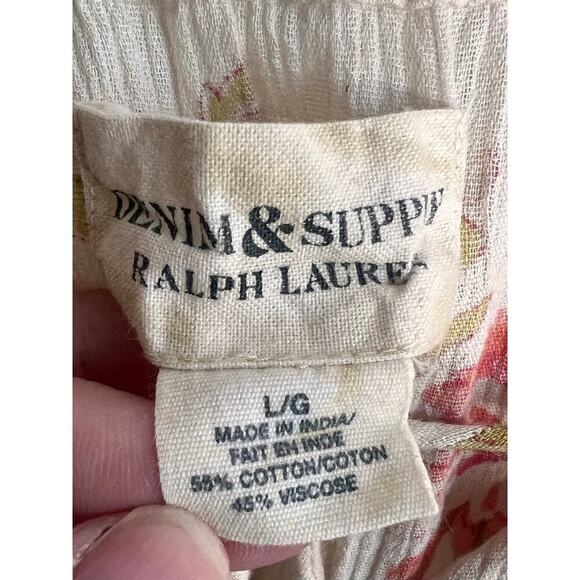 Denim & Supply Ralph Lauren Natural Floral Print Boho Off the Shoulder Top L - Picture 5 of 7